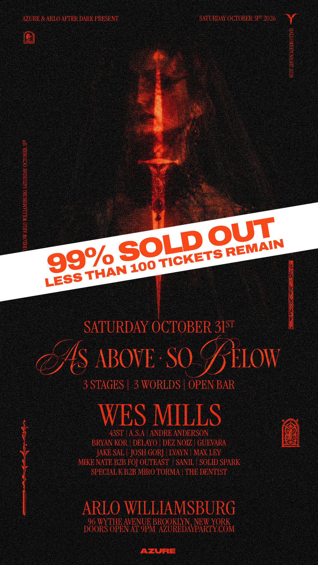 Azure Presents: As Above So Below at Arlo Williamsburg - Halloween Saturday October 31st 2026 flyer