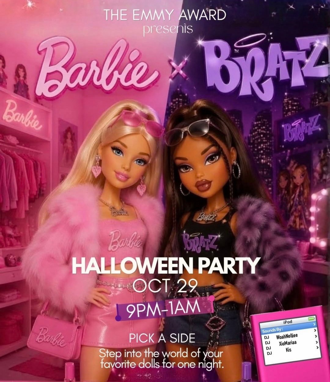 Barbie X Bratz Party flyer