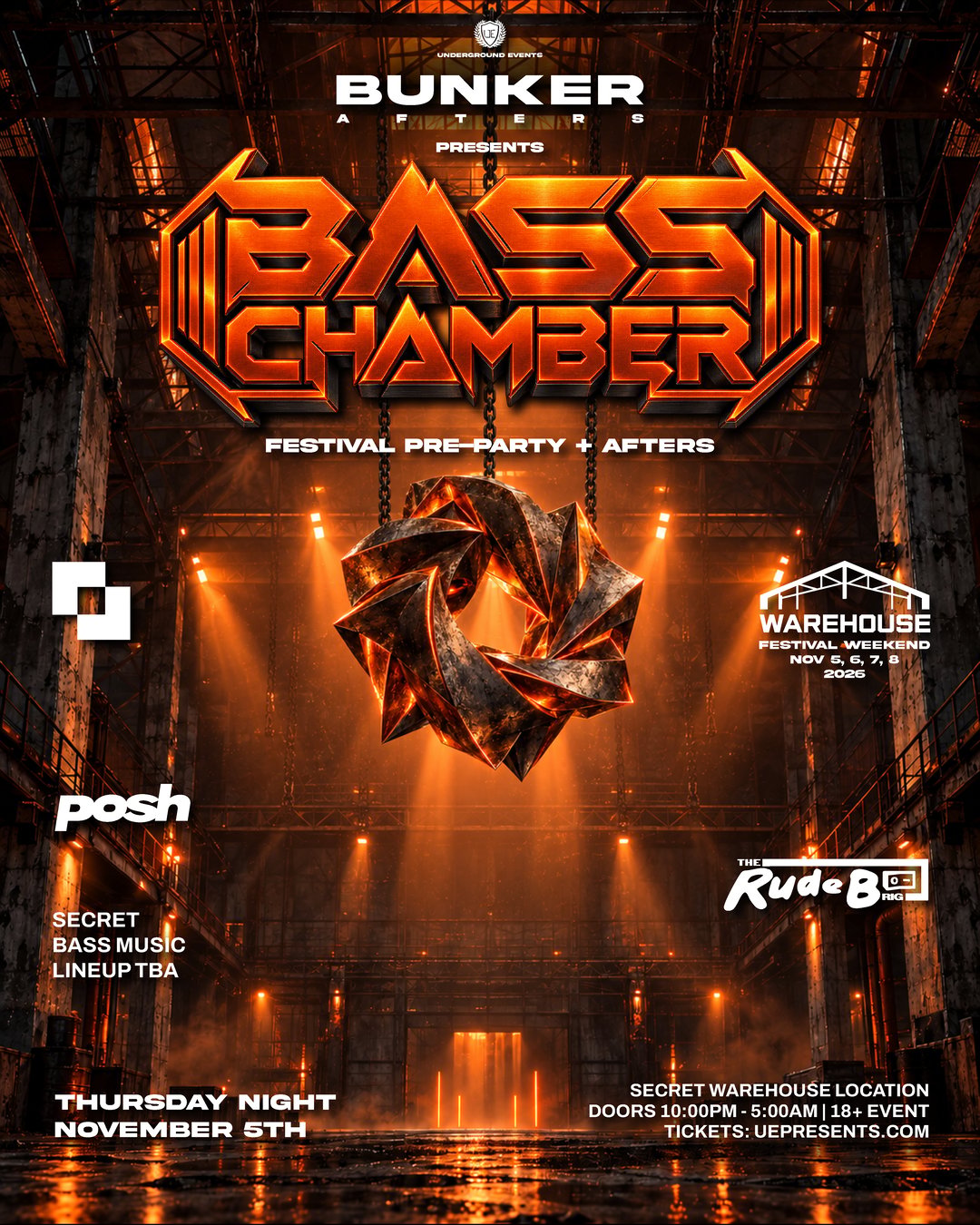 Bunker Afters Presents: BASS CHAMBER - Festival PRE-PARTY & AFTERS | Thursday, Nov 5th flyer
