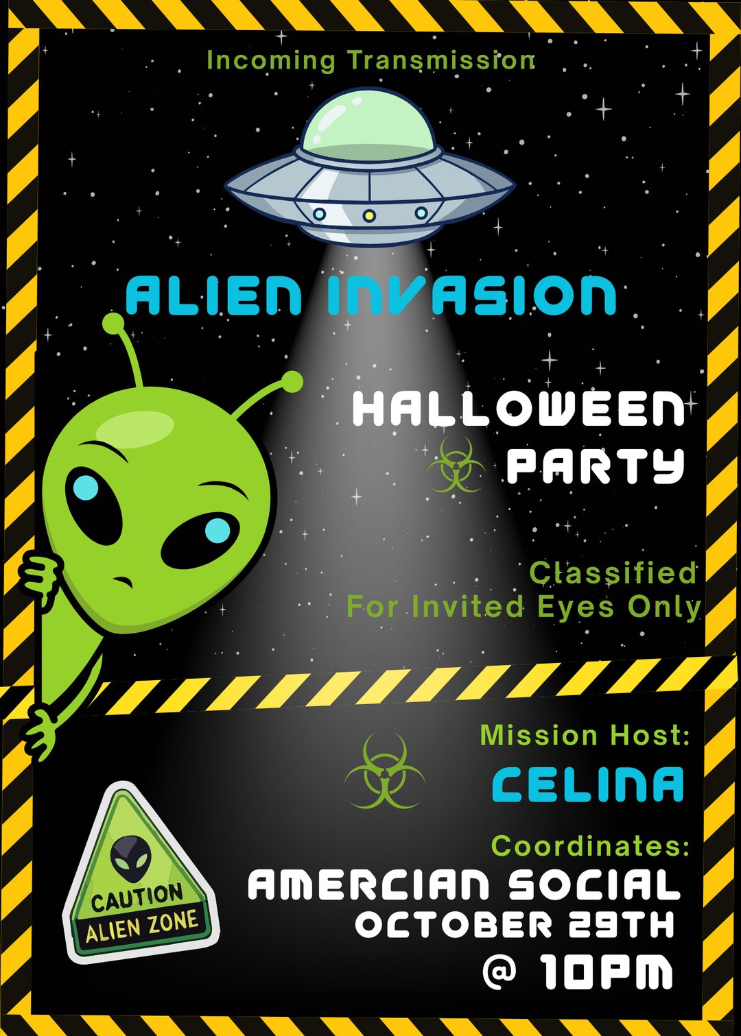 Celinas Halloween Alien Invasion flyer