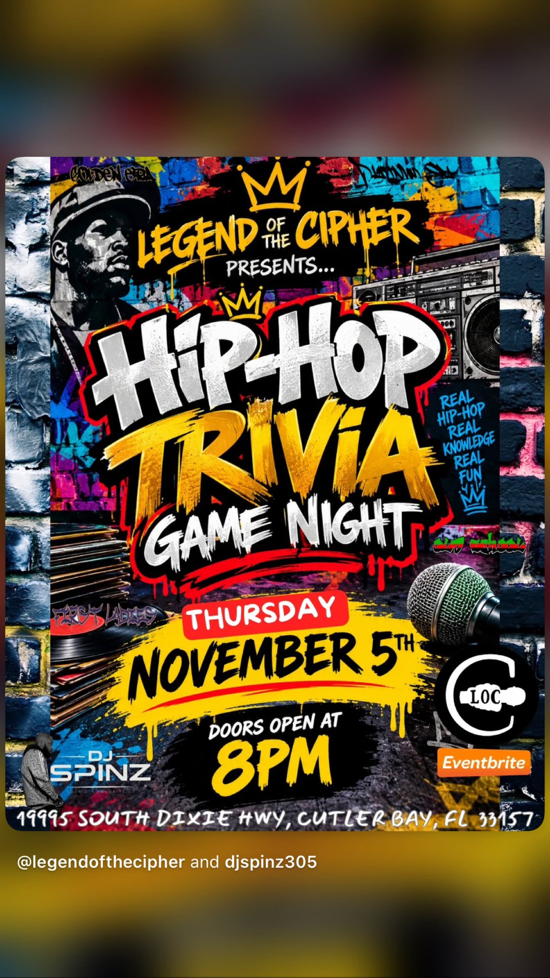 HIP-HOP TRIVIA GAME NIGHT flyer