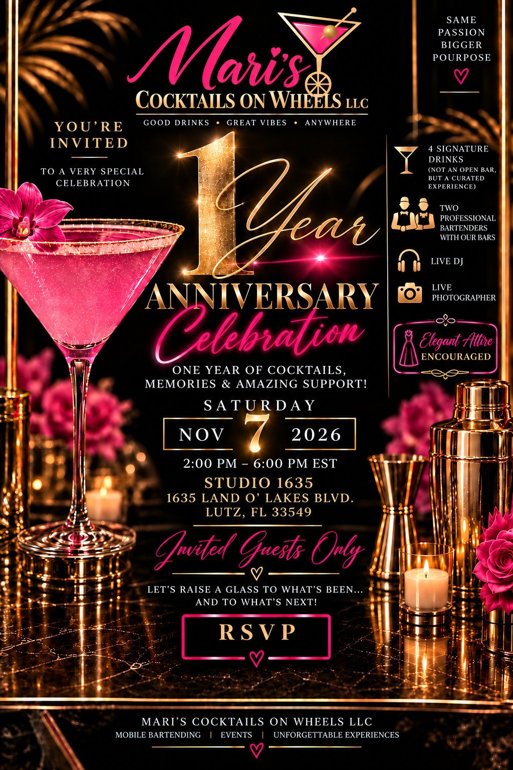 Mari’s Cocktails On Wheels 1 YR ANNIVERSARY flyer
