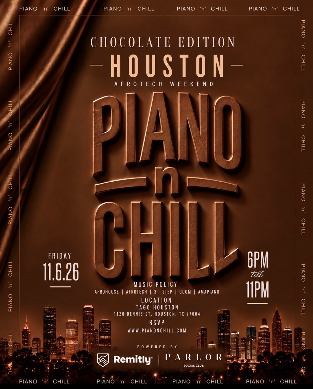 Piano n Chill | Chocolate Edition | Afrotech Weekend flyer