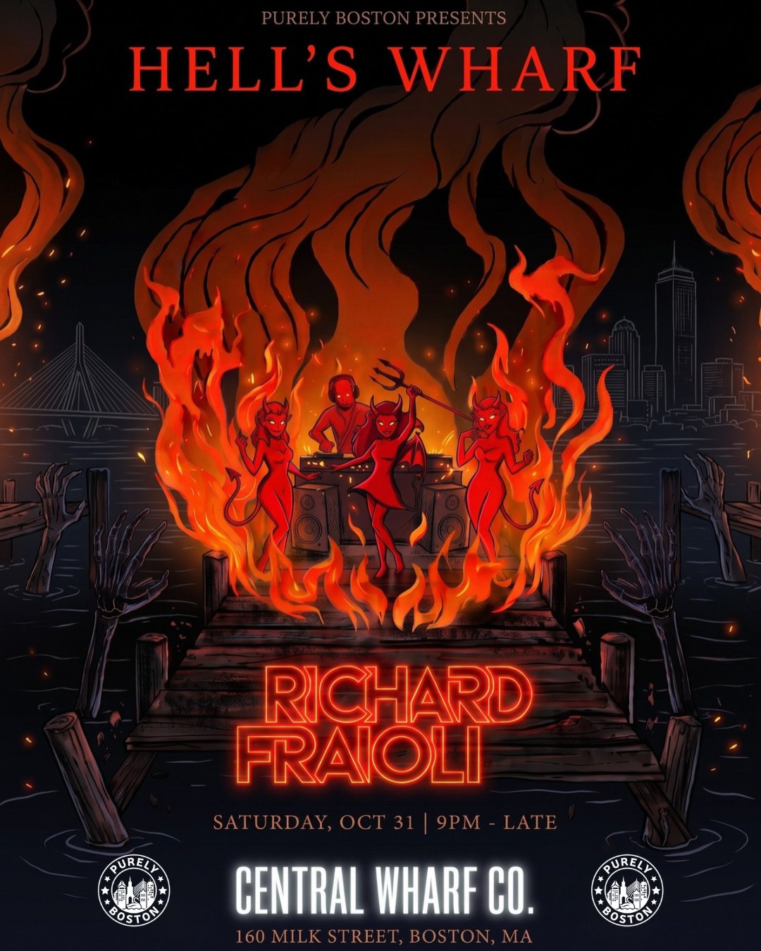 PURELY BOSTON'S HELL'S WHARF ⛧ FT ULTRA MIAMI DJ RICHARD FRAIOLI flyer