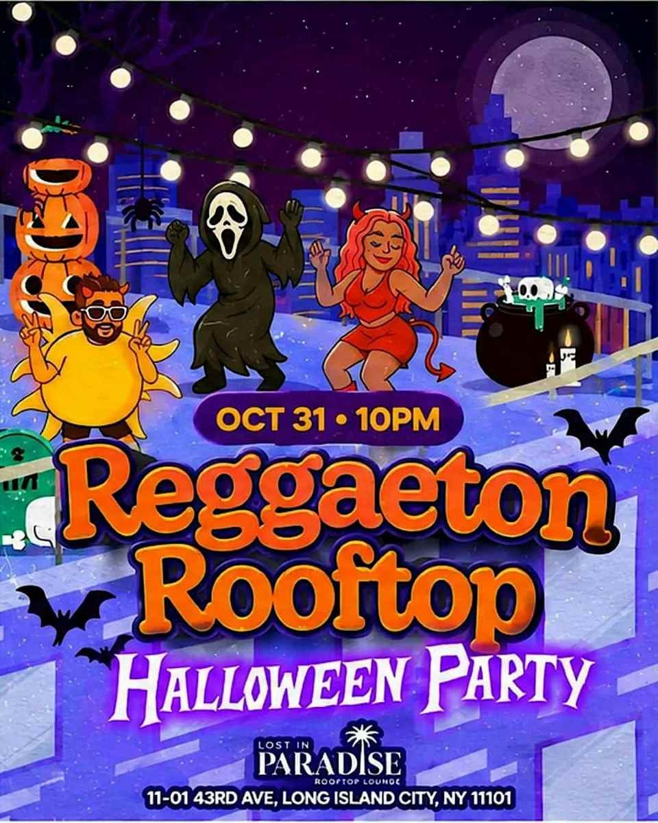 Reggaeton Rooftop Halloween Party at Lost in Paradise, Queens flyer