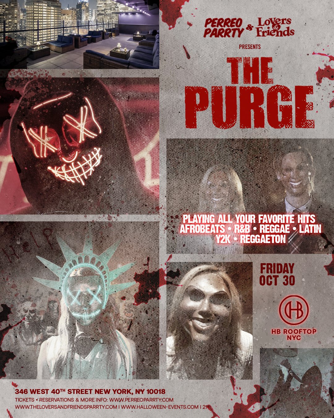 The Purge Halloween Hotel Rooftop - Afrobeats + R&B + Reggae Party Skyline flyer