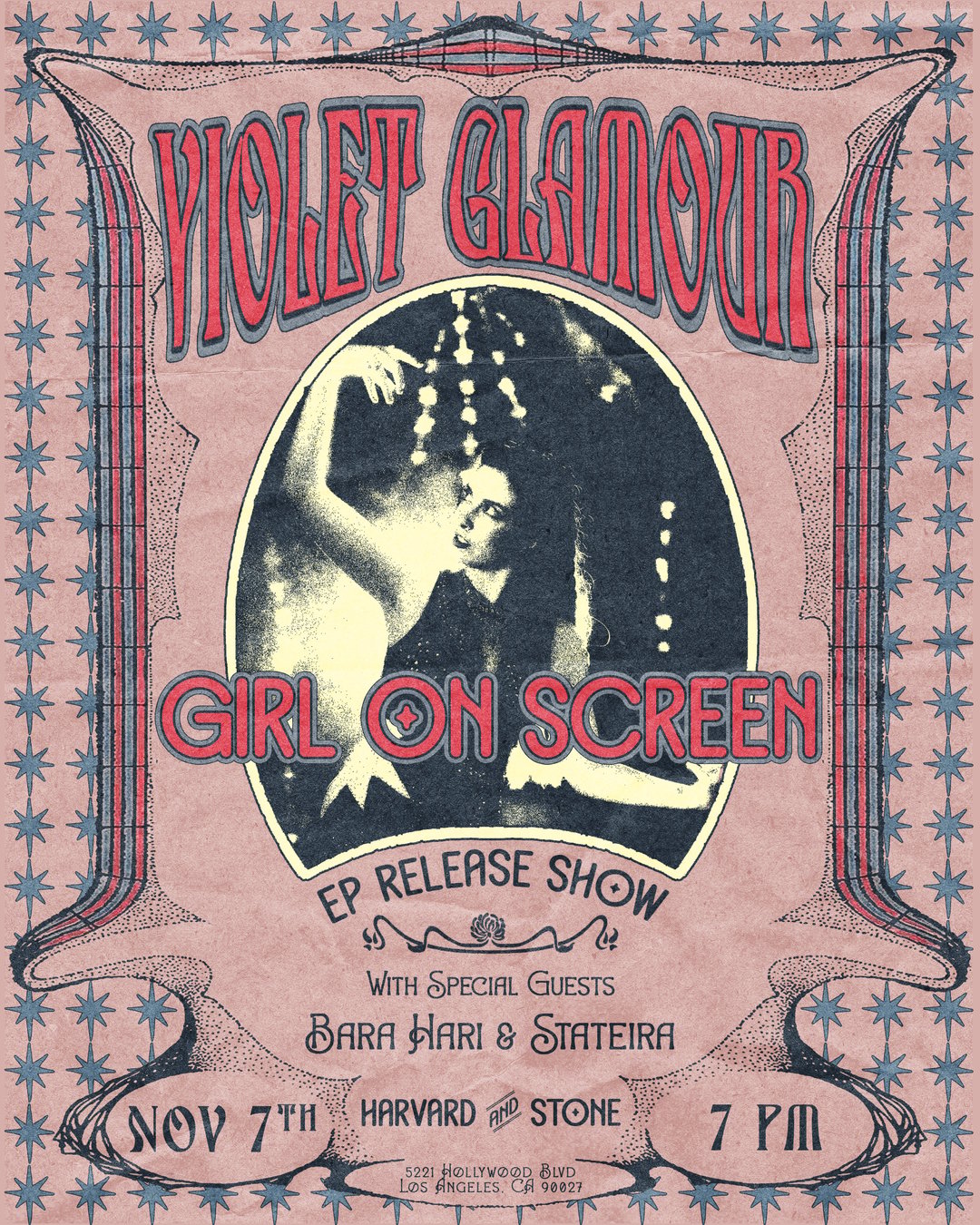 VIOLET GLAMOUR with BARA HARI and STATEIRA flyer